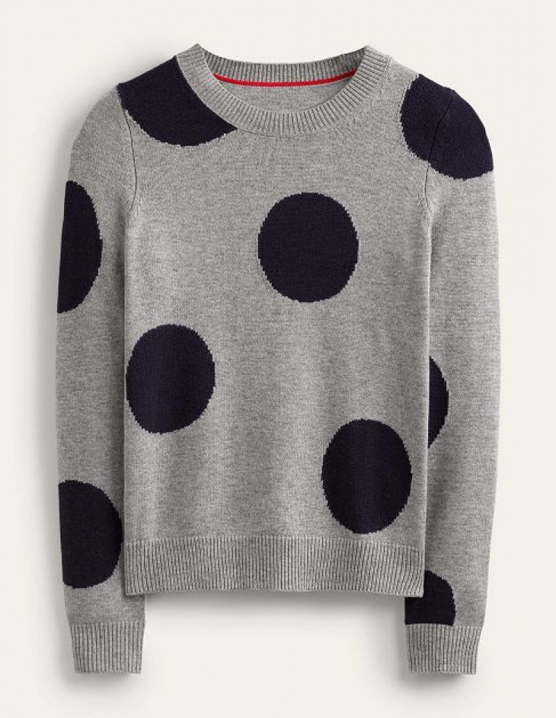 Grey / Navy Women's Boden Intarsia Spot Sweaters | 49071ZDOX