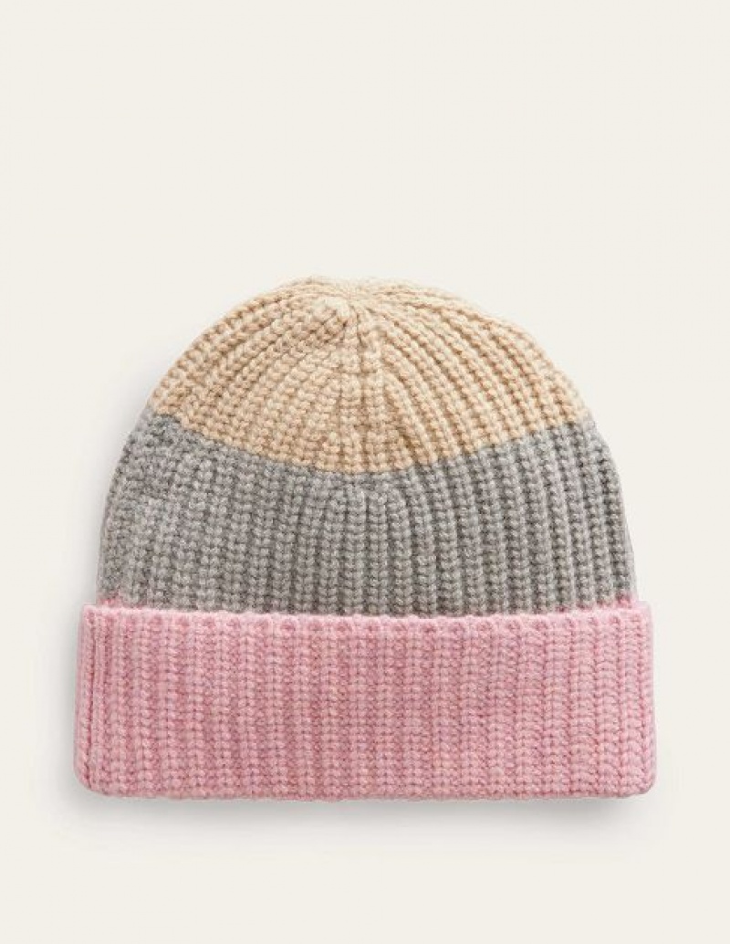 Grey / Pink White Women\'s Boden Colour Block Beanie | 12857USPJ