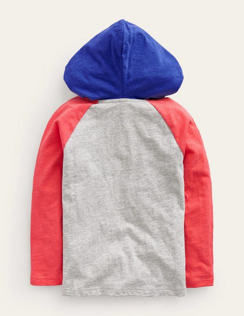 Grey / Red / Blue Kids' Boden Off Piste Hooded T-Shirt | 71842YUVM