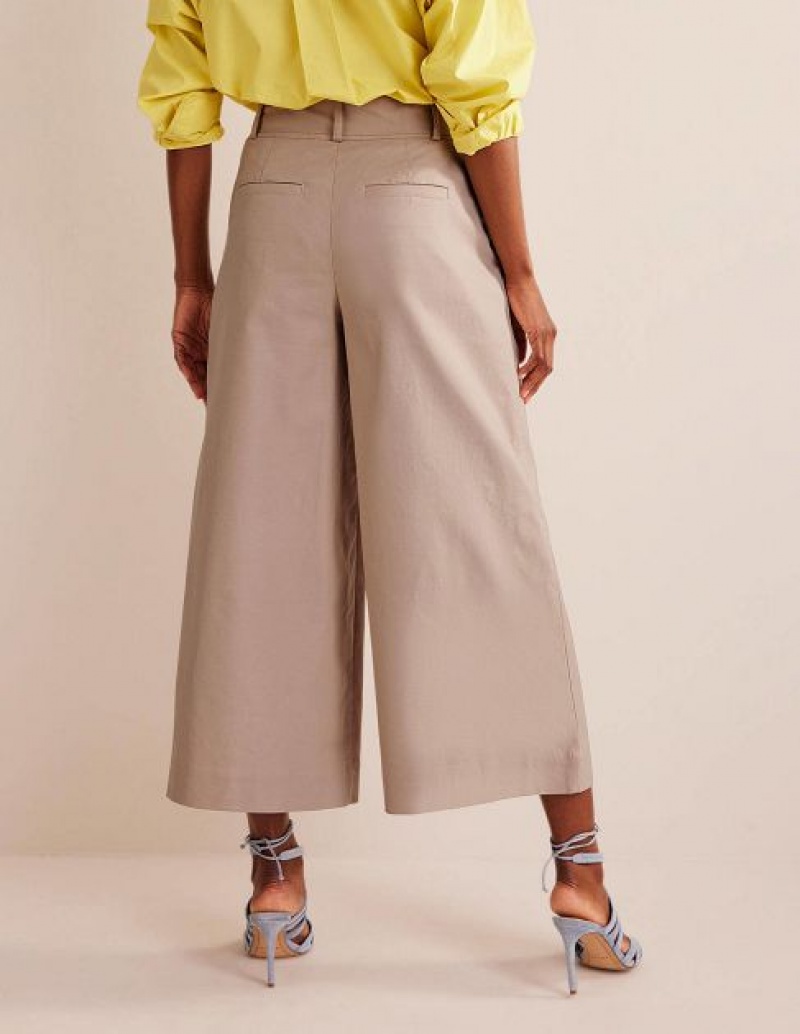 Khaki Women's Boden Belted Wide Leg Crop Pants | 60435JBRC