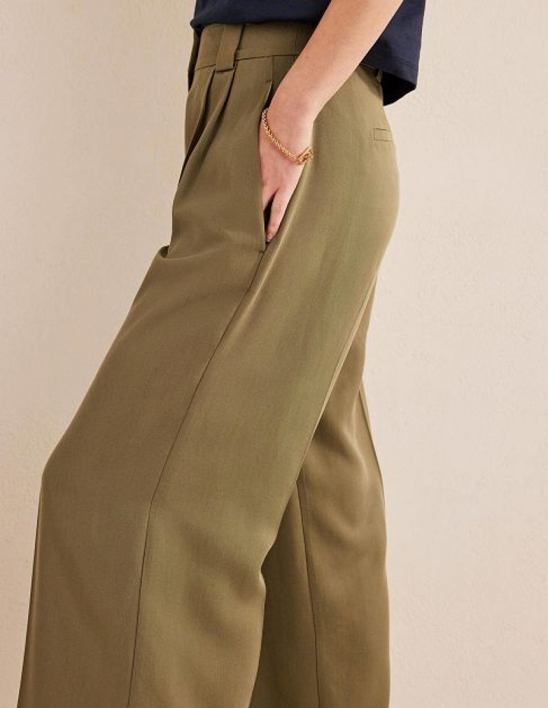 Khaki Women's Boden Islington Wide Leg Pants | 10879HCXP