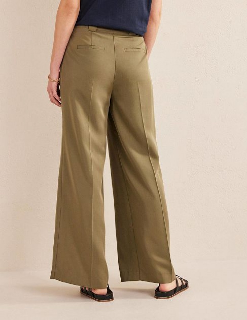 Khaki Women's Boden Islington Wide Leg Pants | 10879HCXP