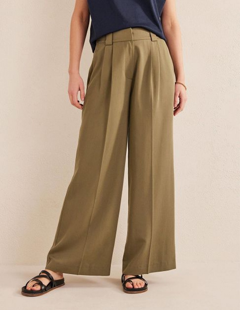 Khaki Women's Boden Islington Wide Leg Pants | 10879HCXP