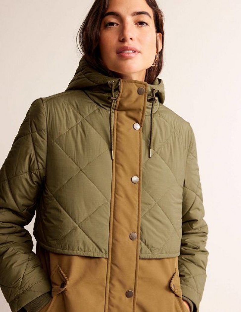 Khaki Women's Boden Quilted Parka Jackets | 01873JIPK