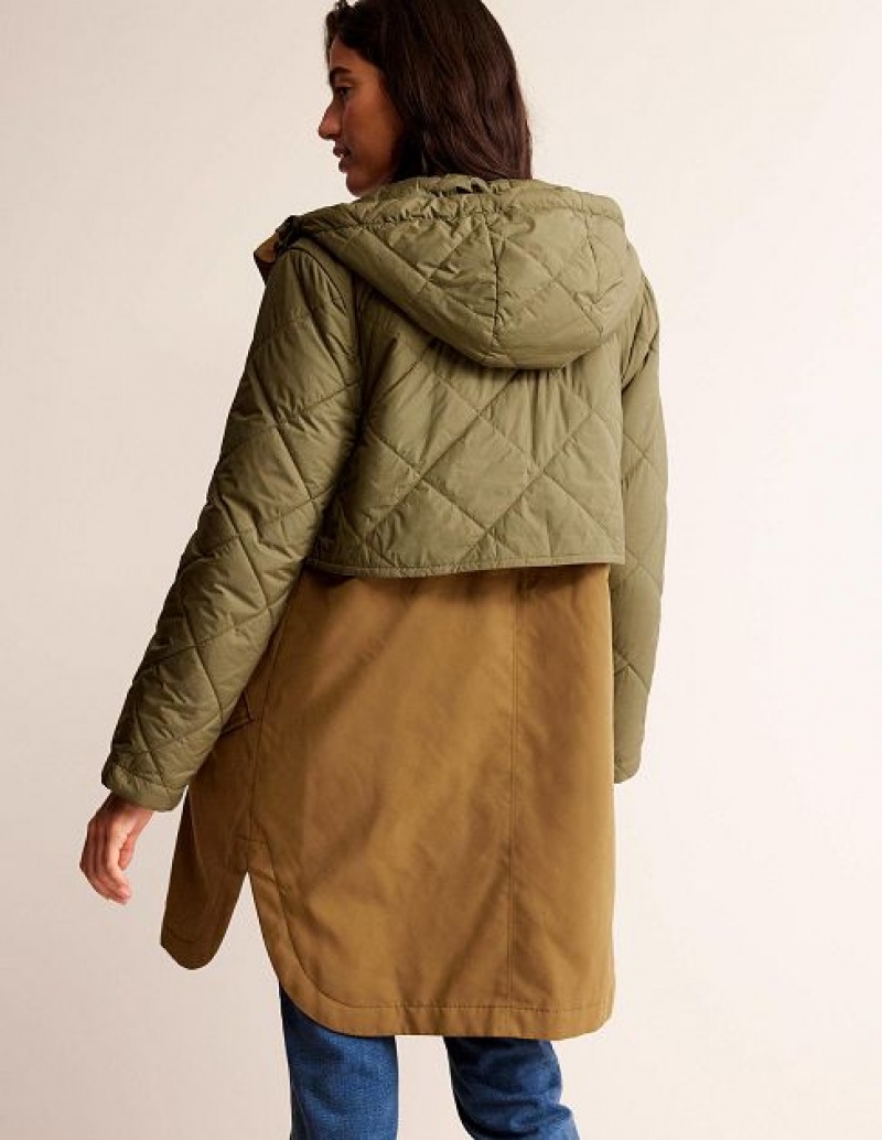 Khaki Women's Boden Quilted Parka Jackets | 01873JIPK