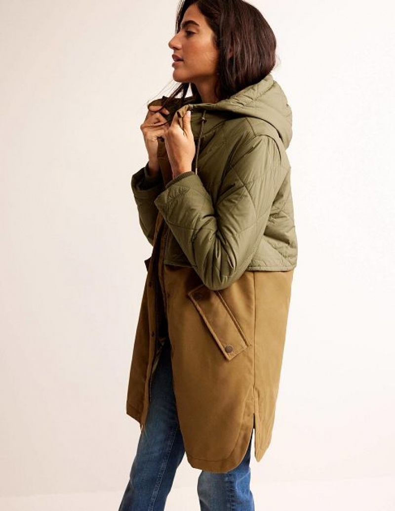 Khaki Women's Boden Quilted Parka Jackets | 01873JIPK