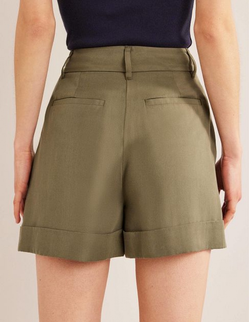 Khaki Women's Boden Relaxed Turn Up Shorts | 42091XFOQ