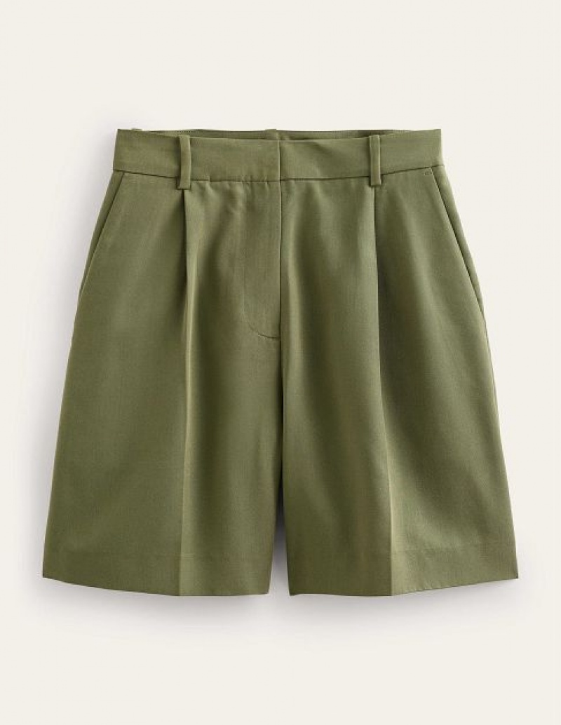 Khaki Women's Boden Tencel Relaxed Shorts | 14372TLVE