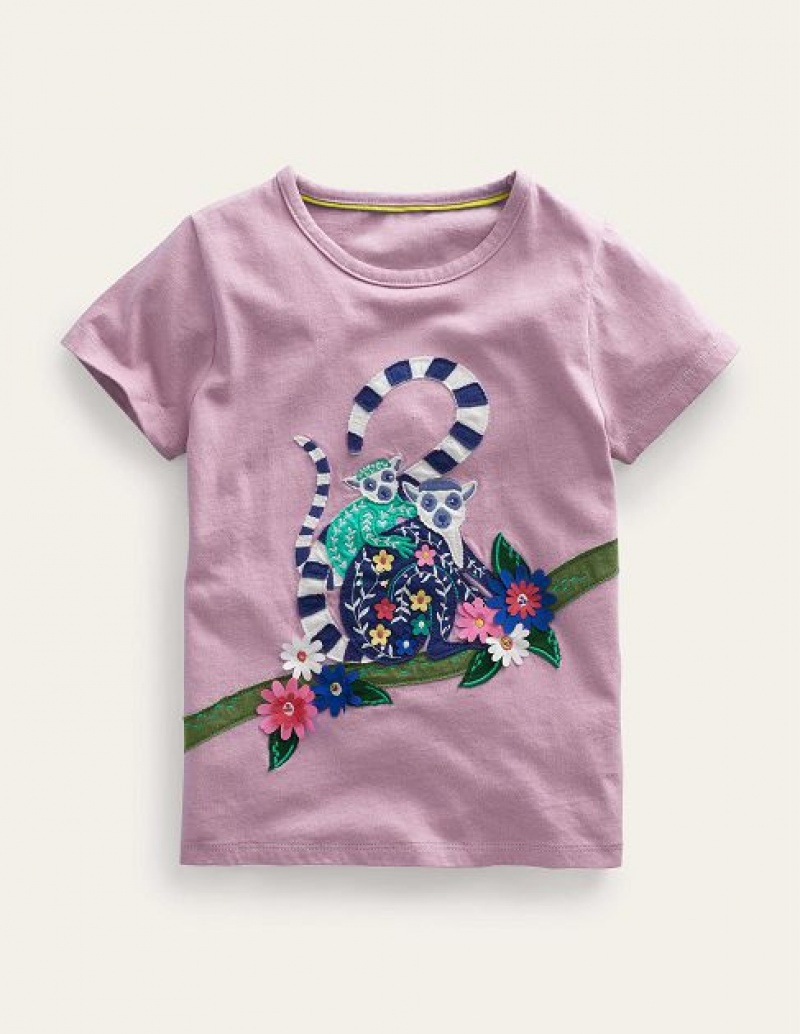 Lavender Kids' Boden Applique T-Shirt | 73915NEZJ