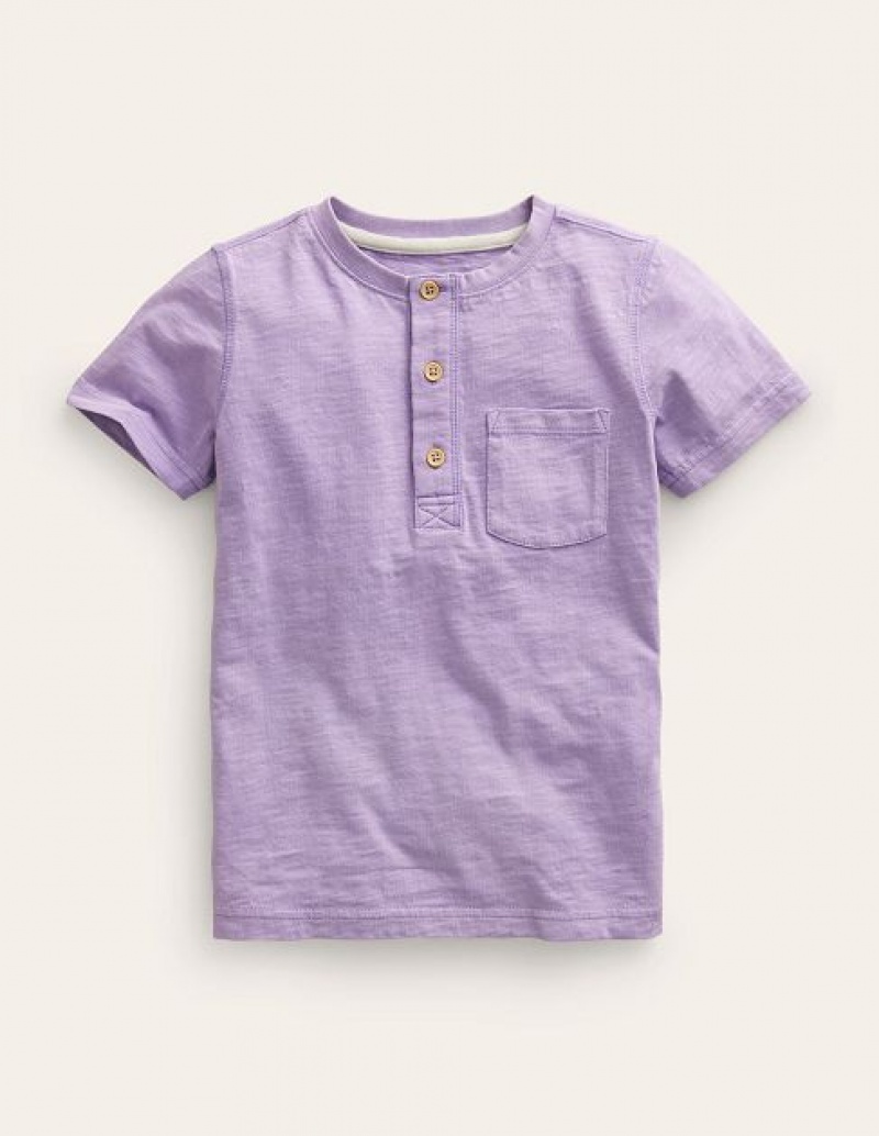 Lavender Kids\' Boden Washed Cotton Henley T-Shirt | 19468NFUT