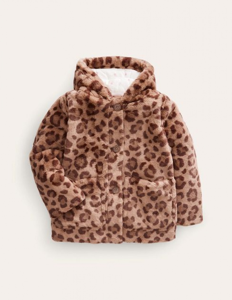 Leopard Kids' Boden Faux Fur Duffle Coats | 26810DJFX