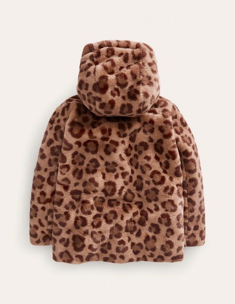 Leopard Kids' Boden Faux Fur Duffle Coats | 26810DJFX