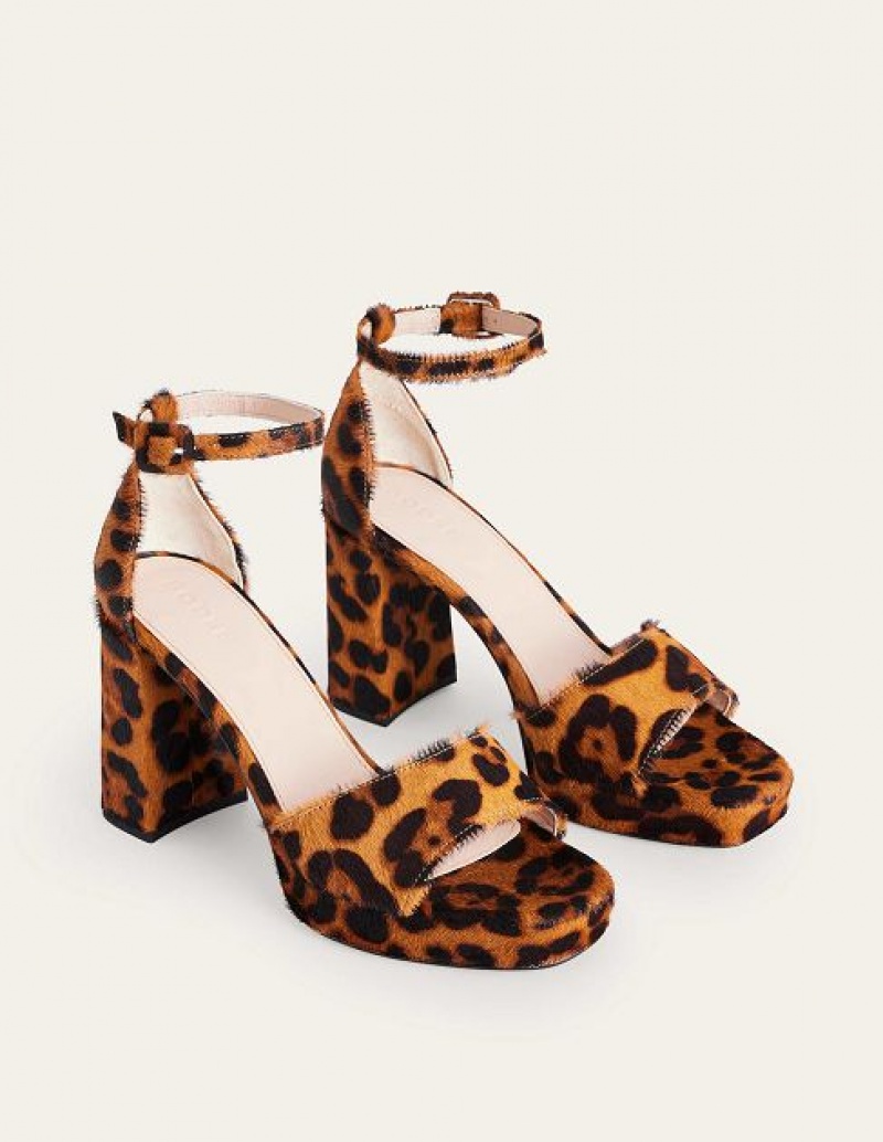 Leopard Women's Boden Platform Heeled Sandals | 01823MSCU