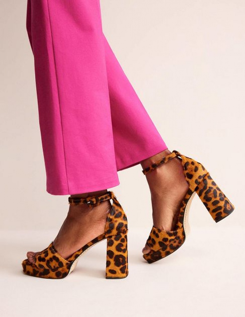 Leopard Women's Boden Platform Heeled Sandals | 01823MSCU