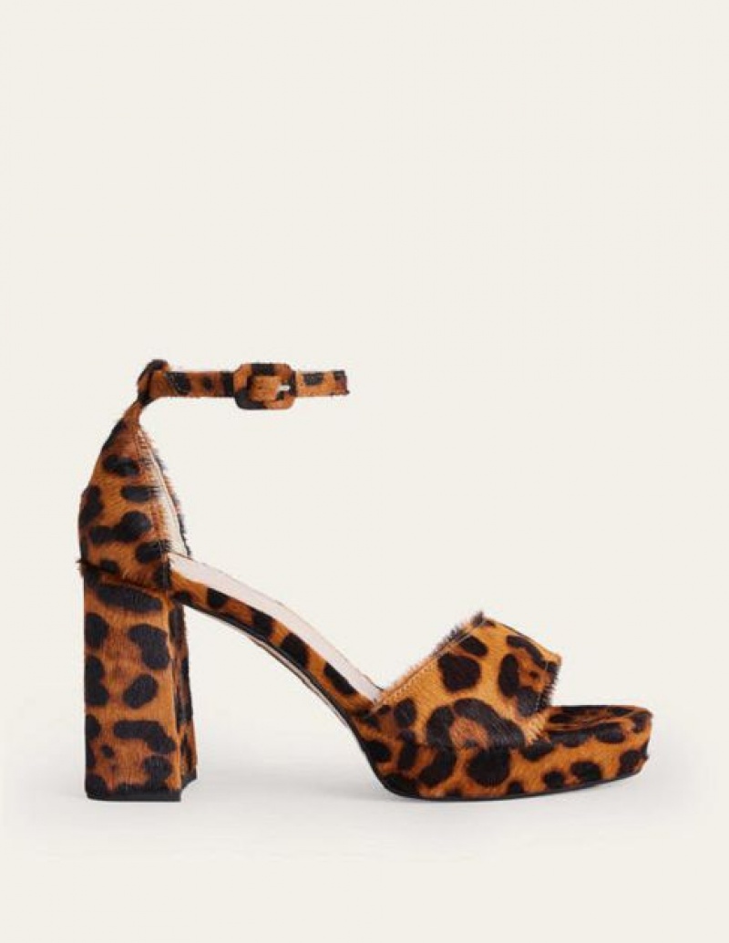 Leopard Women's Boden Platform Heeled Sandals | 01823MSCU