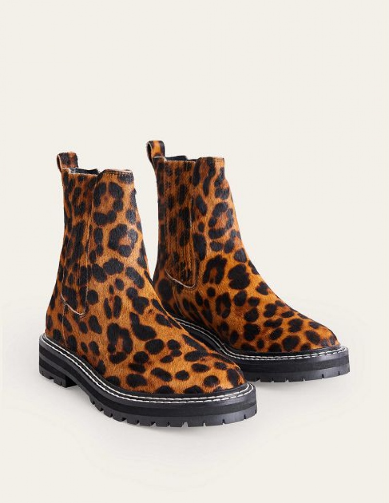 Leopard Women's Boden Sadie Chunky Chelsea Boots | 50782NCMU