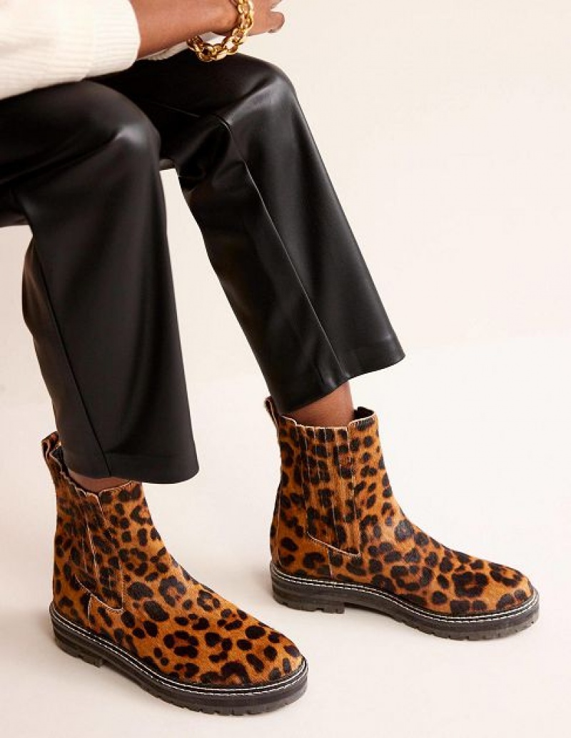 Leopard Women's Boden Sadie Chunky Chelsea Boots | 50782NCMU