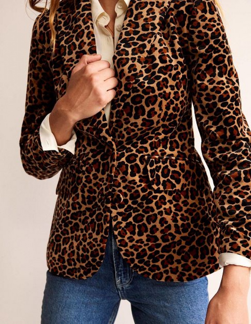 Leopard Women's Boden The Marylebone Velvet Blazers | 72083MZWU