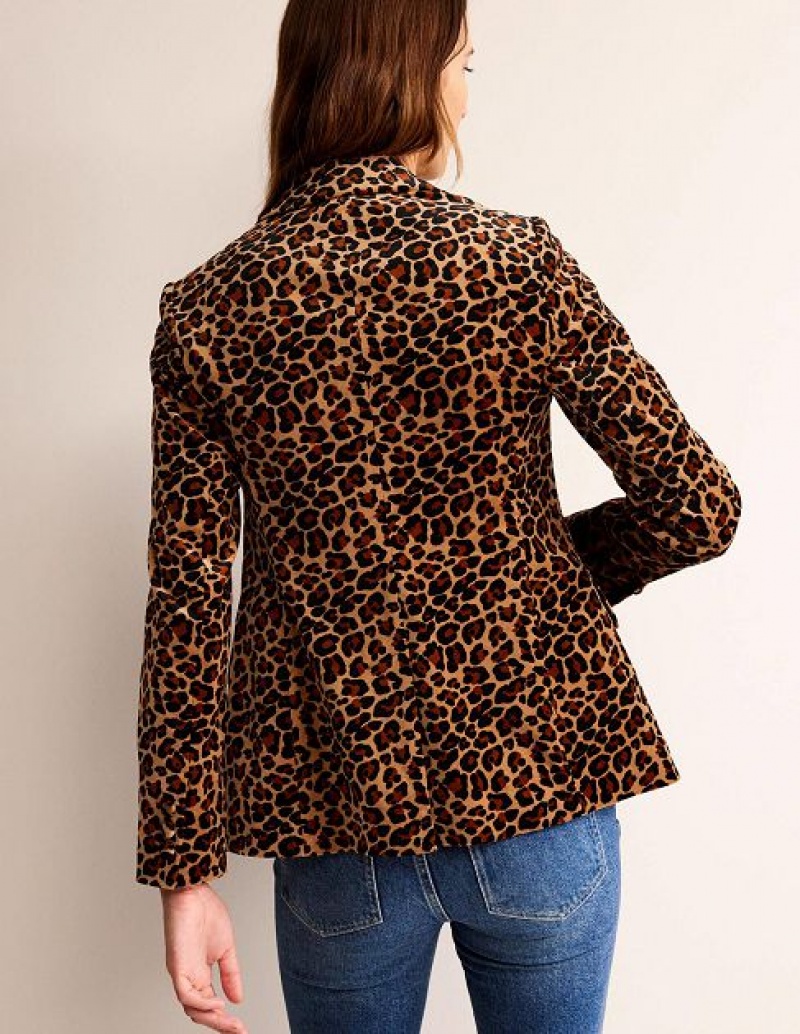 Leopard Women's Boden The Marylebone Velvet Blazers | 72083MZWU