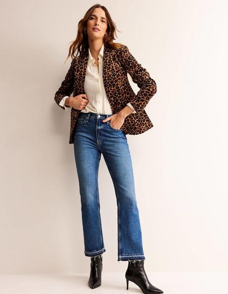 Leopard Women's Boden The Marylebone Velvet Blazers | 72083MZWU