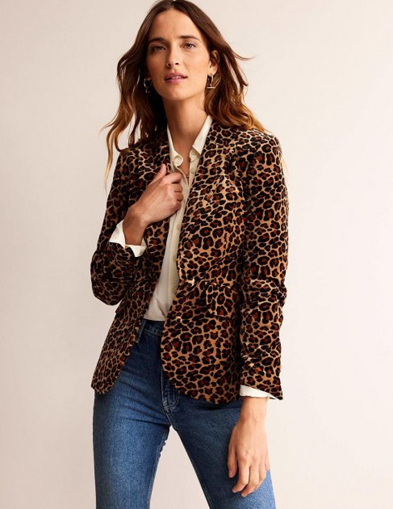 Leopard Women\'s Boden The Marylebone Velvet Blazers | 72083MZWU