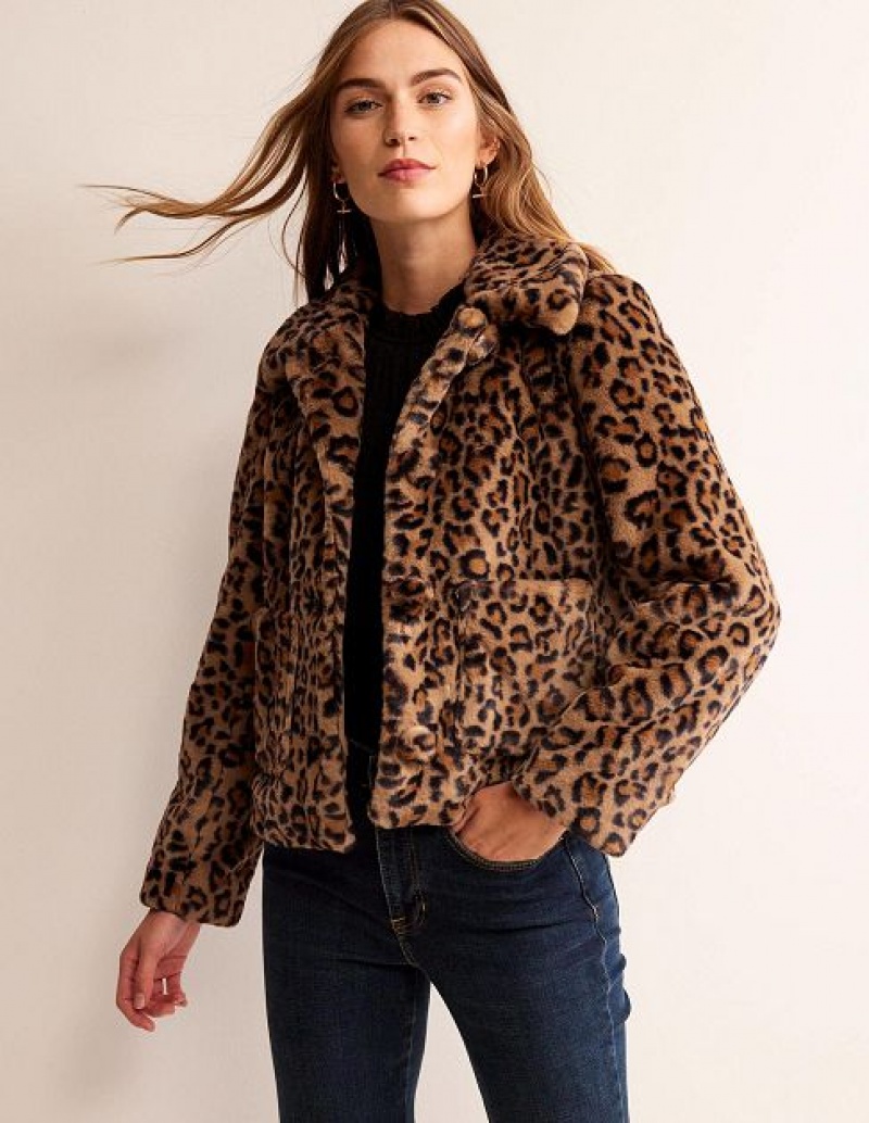 Leopard Women's Boden York Faux-fur Coats | 46209KMBE