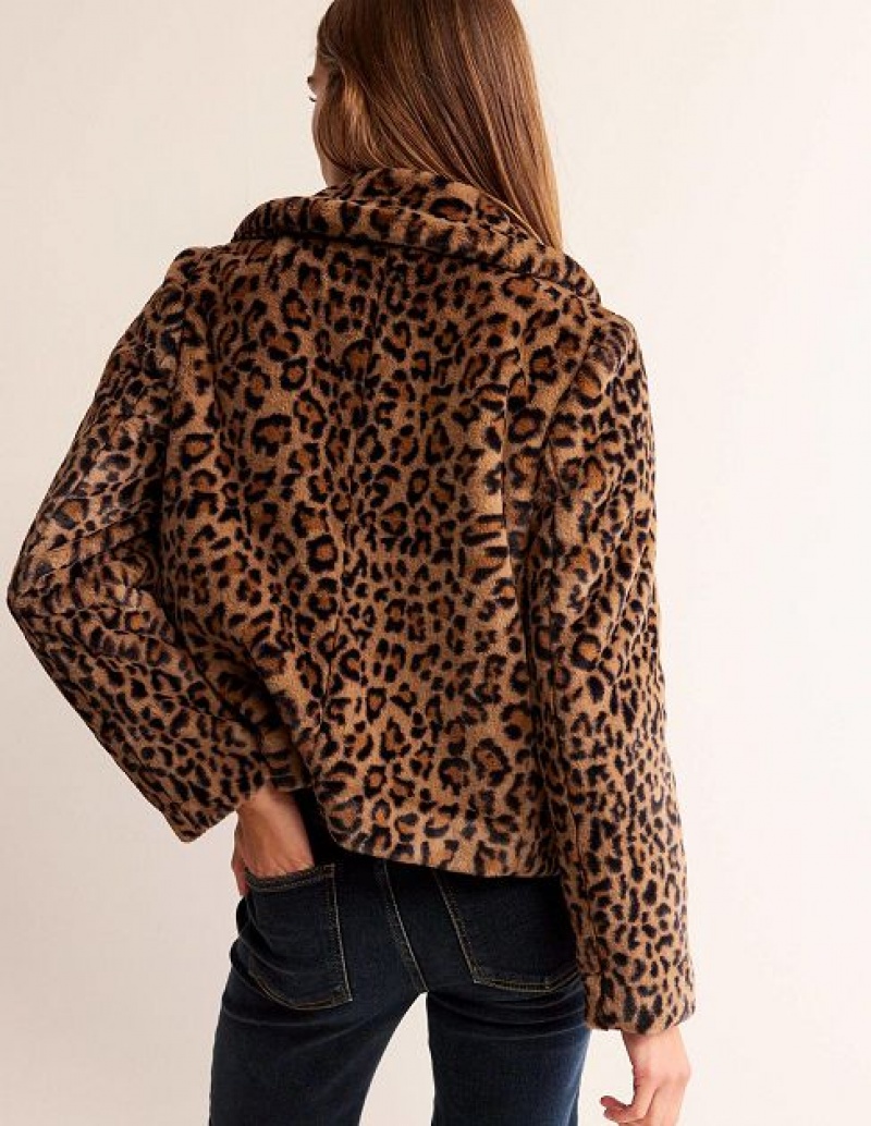 Leopard Women's Boden York Faux-fur Coats | 46209KMBE