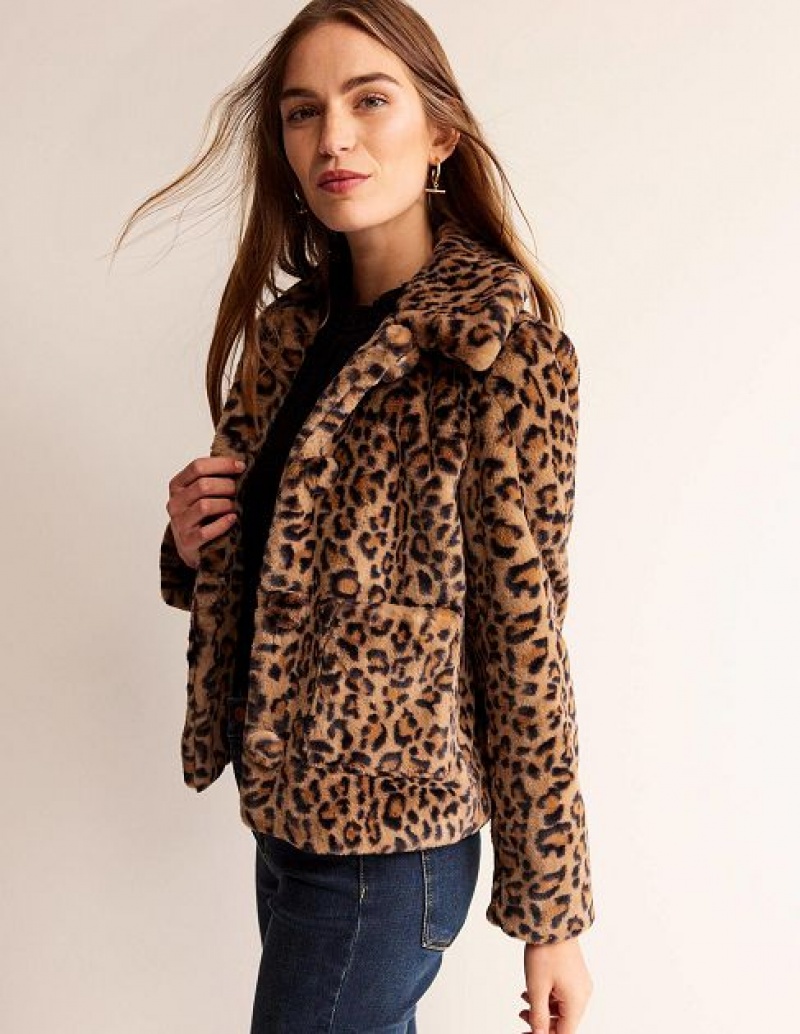 Leopard Women's Boden York Faux-fur Coats | 46209KMBE