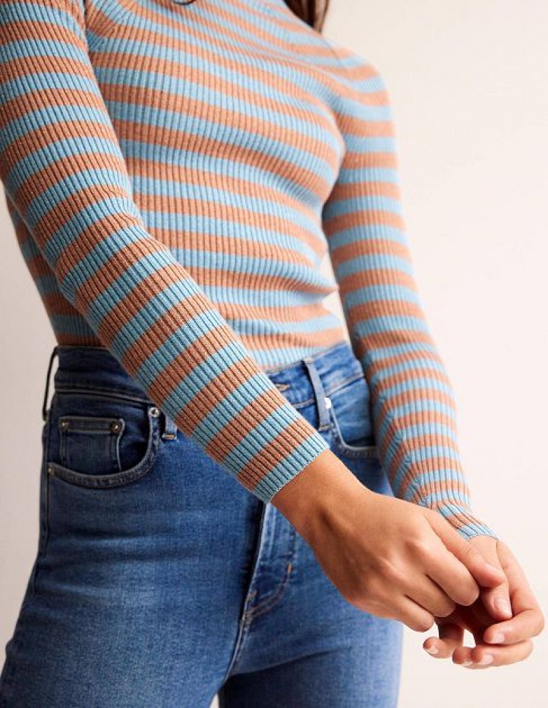 Light Blue Copper Women's Boden Ribbed Funnel Neck Sweaters | 36749JSZC