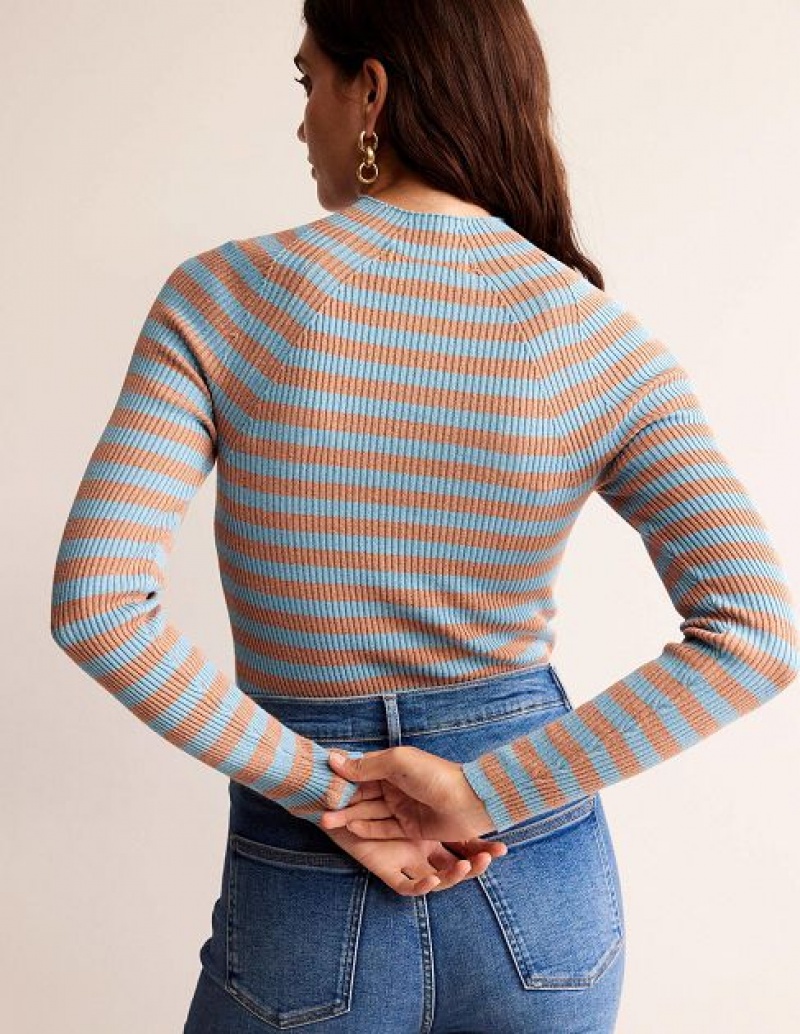 Light Blue Copper Women's Boden Ribbed Funnel Neck Sweaters | 36749JSZC