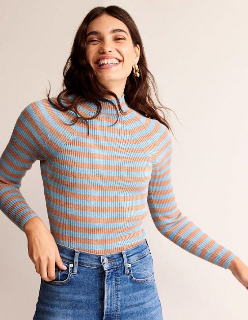 Light Blue Copper Women's Boden Ribbed Funnel Neck Sweaters | 36749JSZC