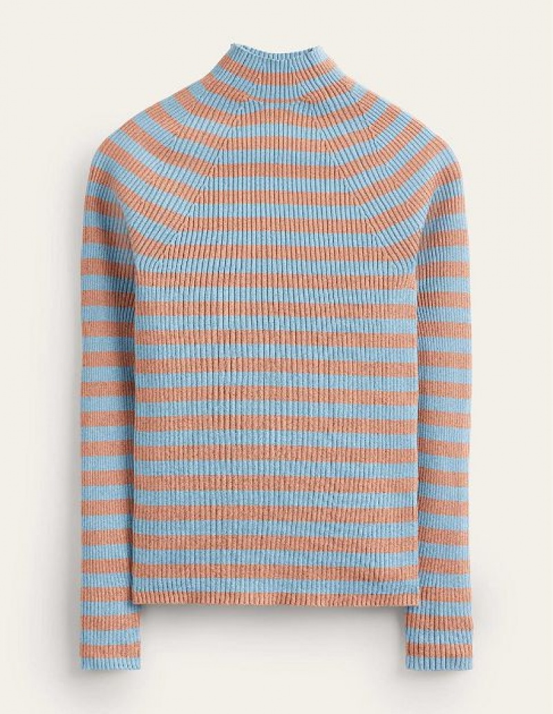 Light Blue Copper Women's Boden Ribbed Funnel Neck Sweaters | 36749JSZC