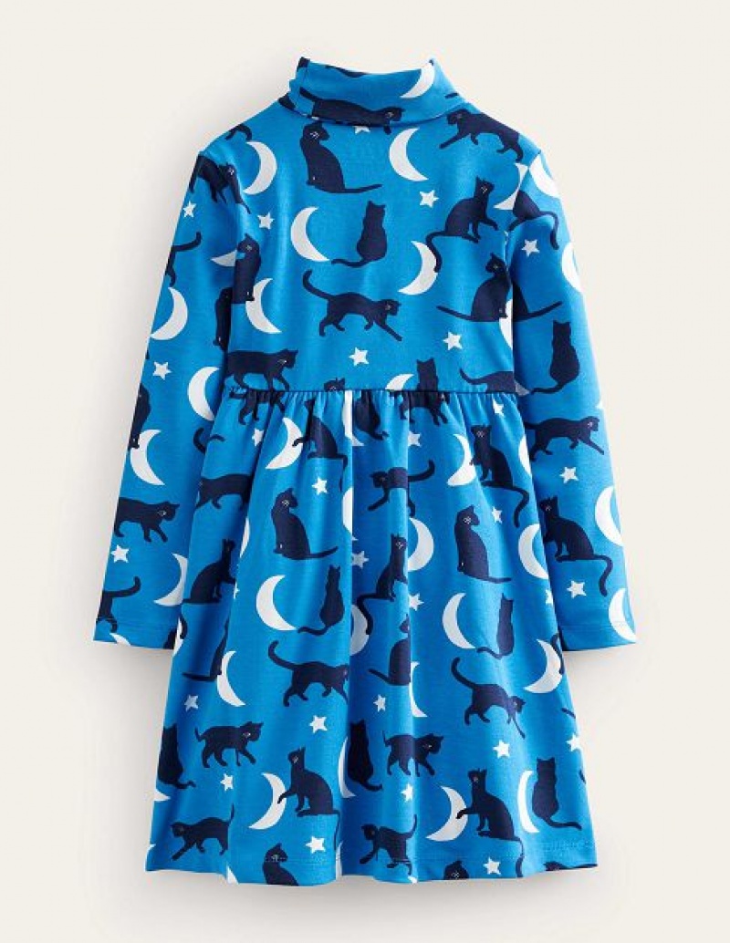 Light Blue Kids' Boden Roll Neck Jersey Dress | 12573HQXW