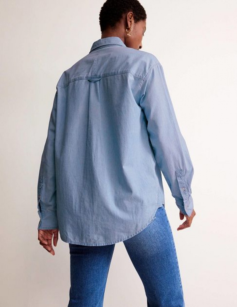 Light Blue Women's Boden Relaxed Chambray Shirts | 57489VZYK