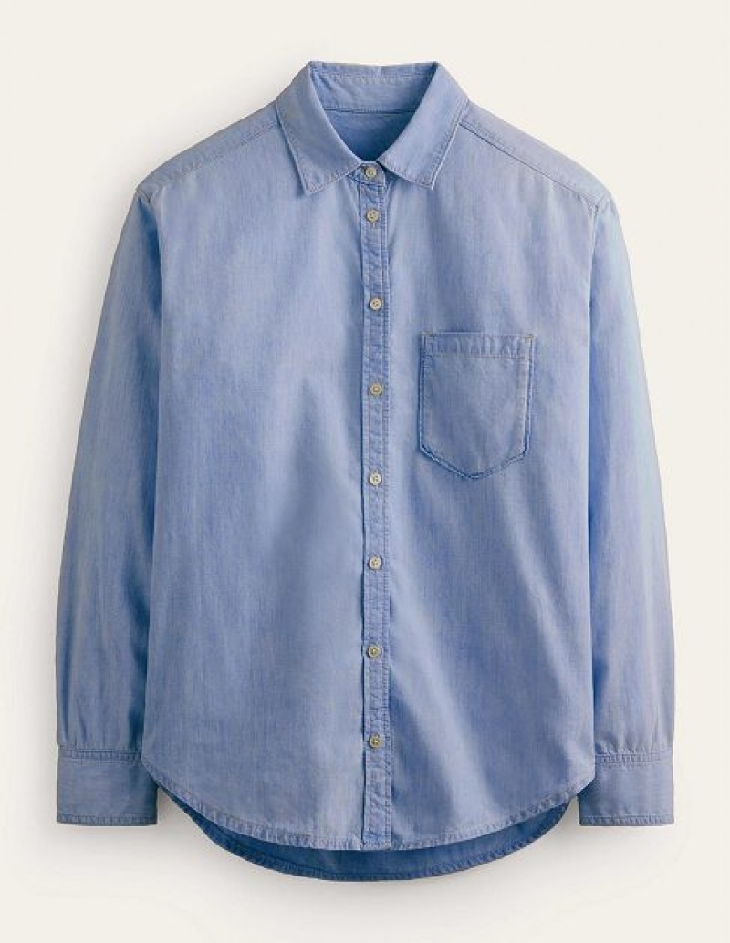 Light Blue Women's Boden Relaxed Chambray Shirts | 57489VZYK