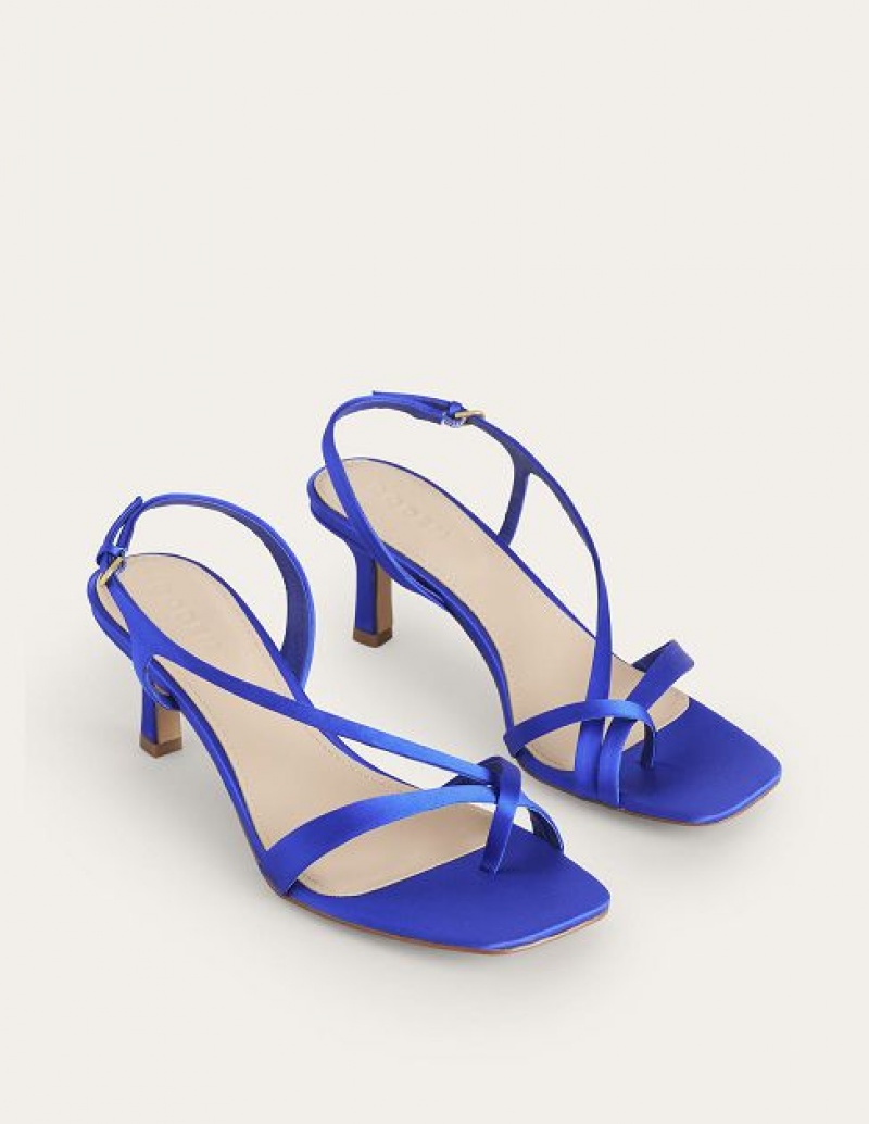 Light Blue Women's Boden Satin Low Heeled Sandals | 03582ZPSB