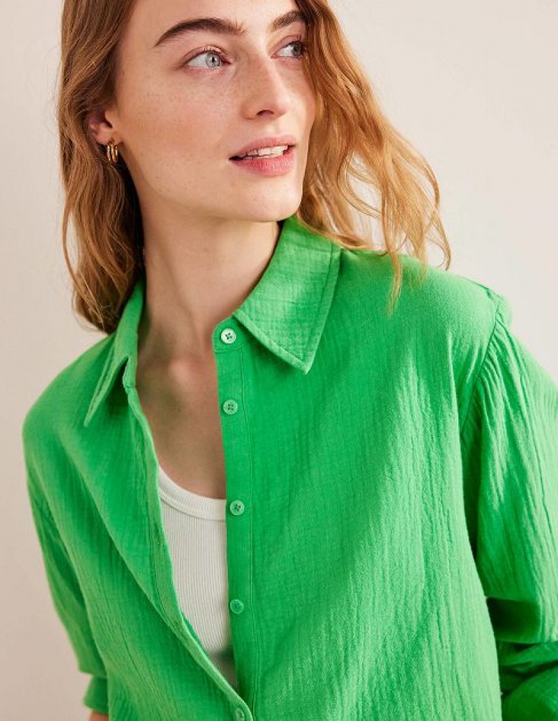 Light Green Women's Boden Cotton Texture Shirts | 26418OITA