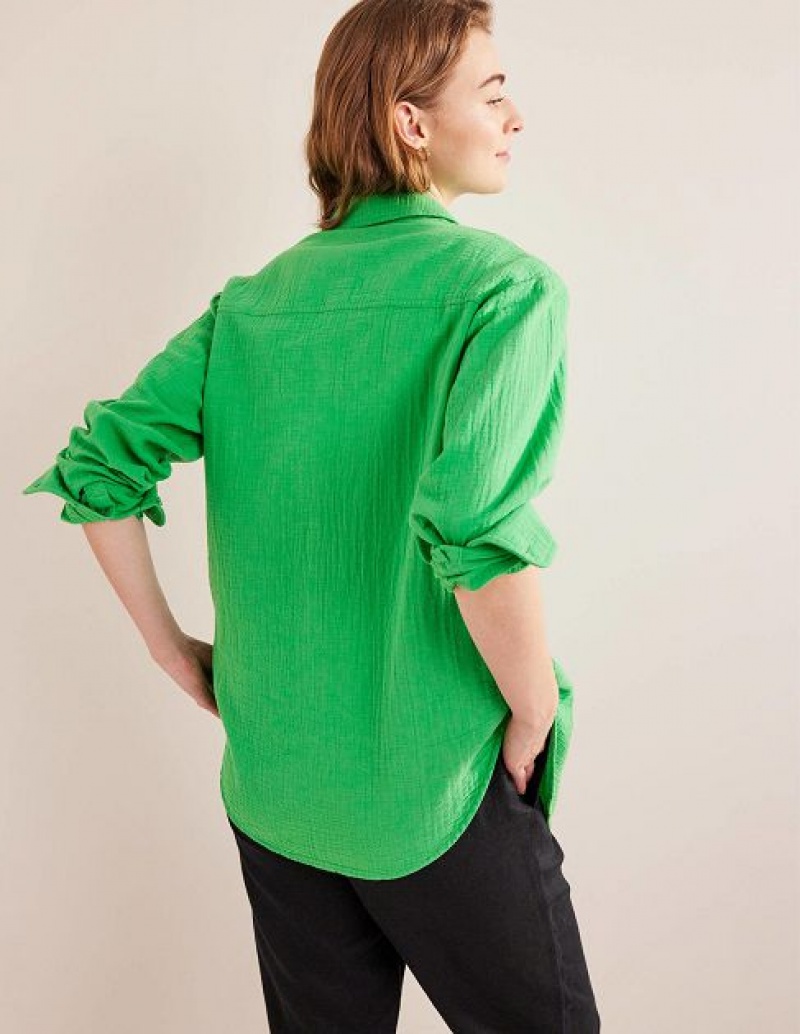 Light Green Women's Boden Cotton Texture Shirts | 26418OITA