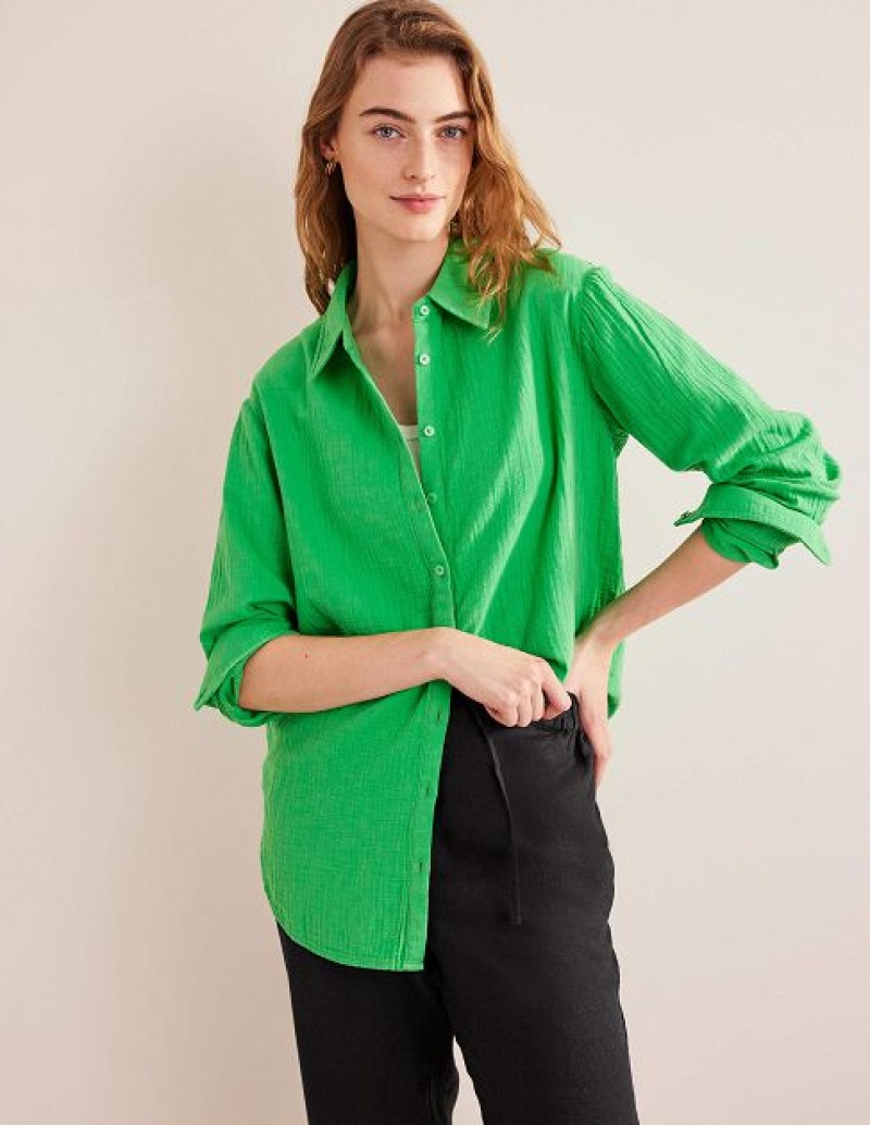 Light Green Women's Boden Cotton Texture Shirts | 26418OITA