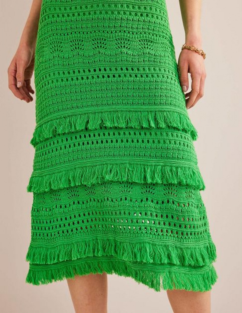 Light Green Women's Boden Fringe Crochet Skirts | 02347NMFD