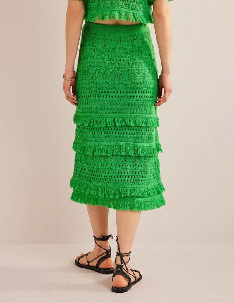 Light Green Women's Boden Fringe Crochet Skirts | 02347NMFD