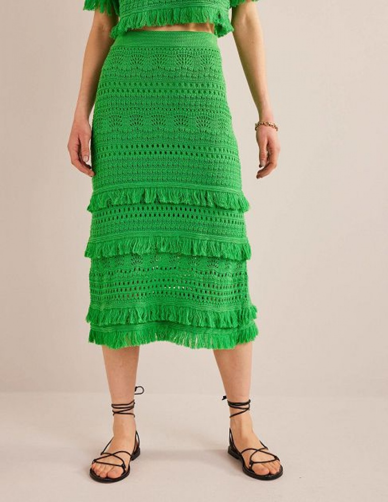 Light Green Women's Boden Fringe Crochet Skirts | 02347NMFD