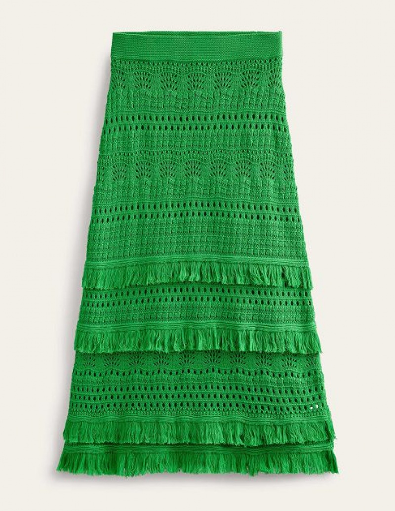 Light Green Women's Boden Fringe Crochet Skirts | 02347NMFD