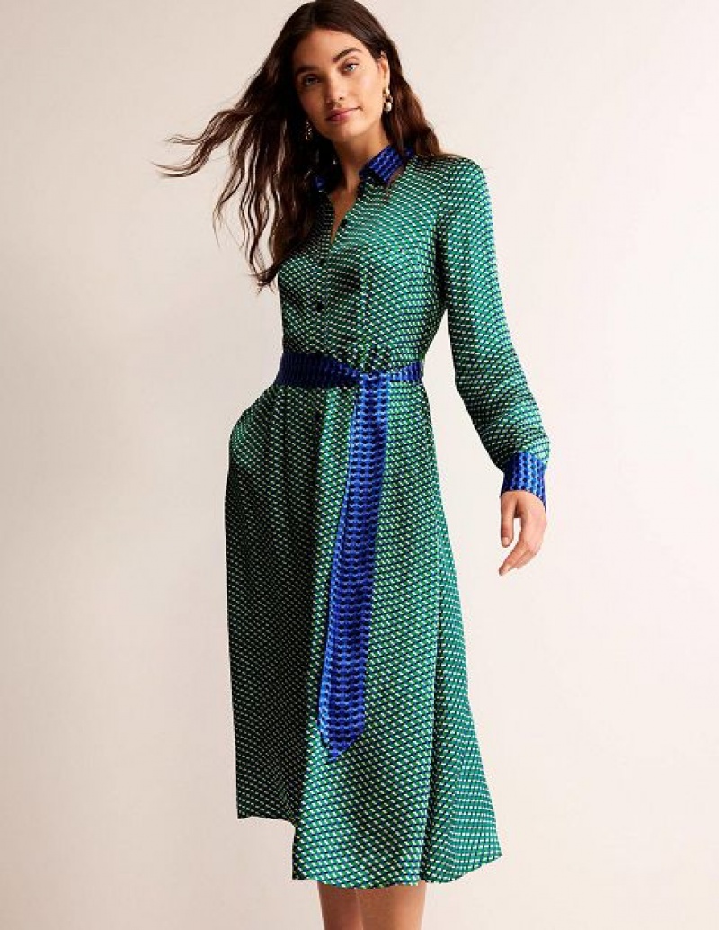 Light Green Women\'s Boden Kate Satin Shirt Dress | 03849TMAY