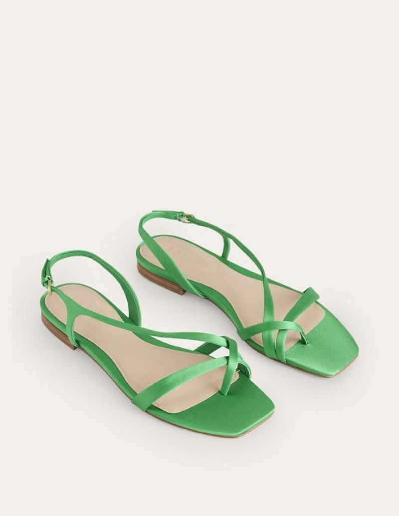 Light Green Women's Boden Satin Toe Loop Flat Sandals | 46107HWND