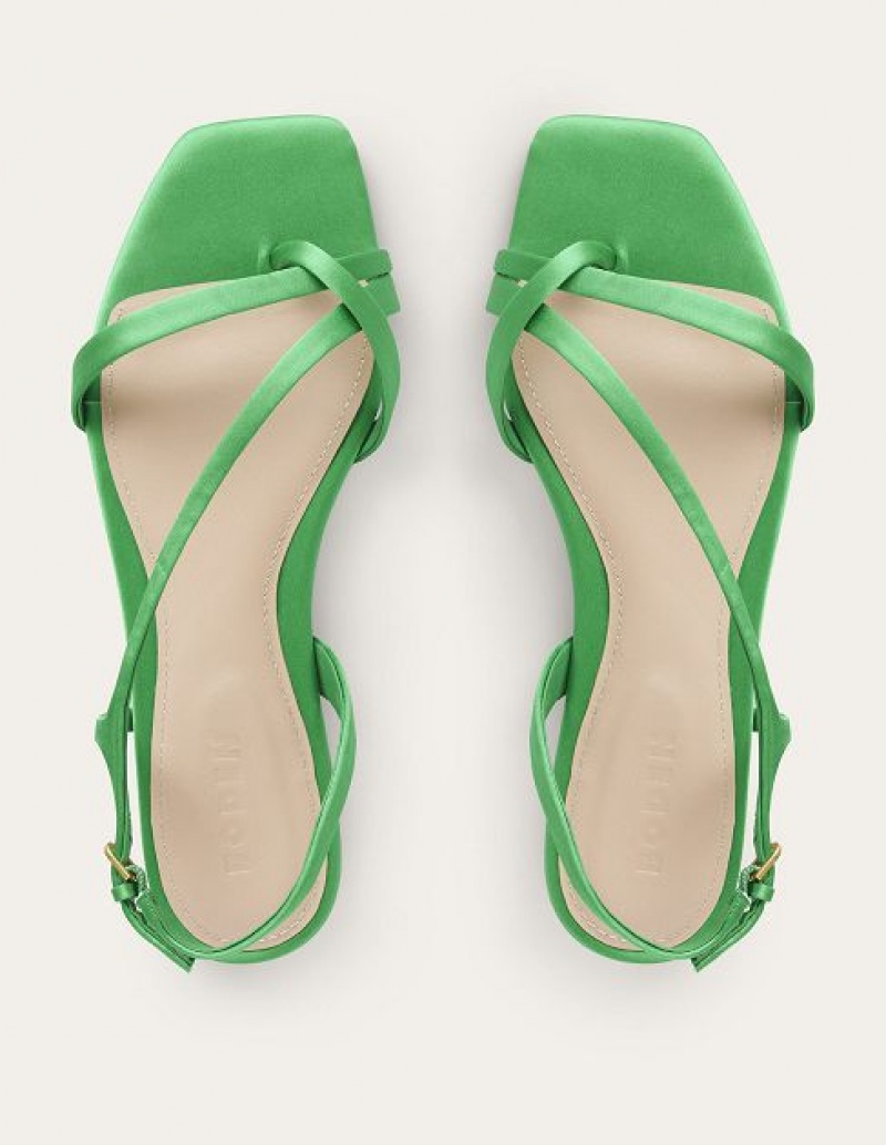 Light Green Women's Boden Satin Toe Loop Flat Sandals | 46107HWND