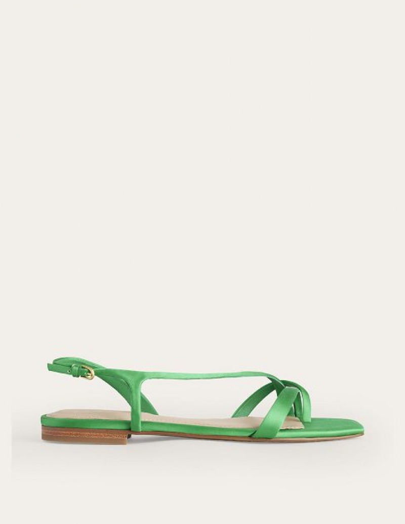 Light Green Women\'s Boden Satin Toe Loop Flat Sandals | 46107HWND