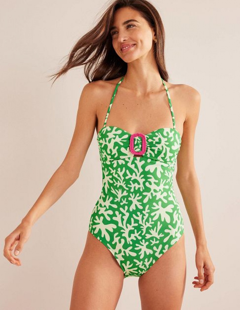 Light Green Women\'s Boden Taormina Bandeau Swimsuits | 52183TMZL