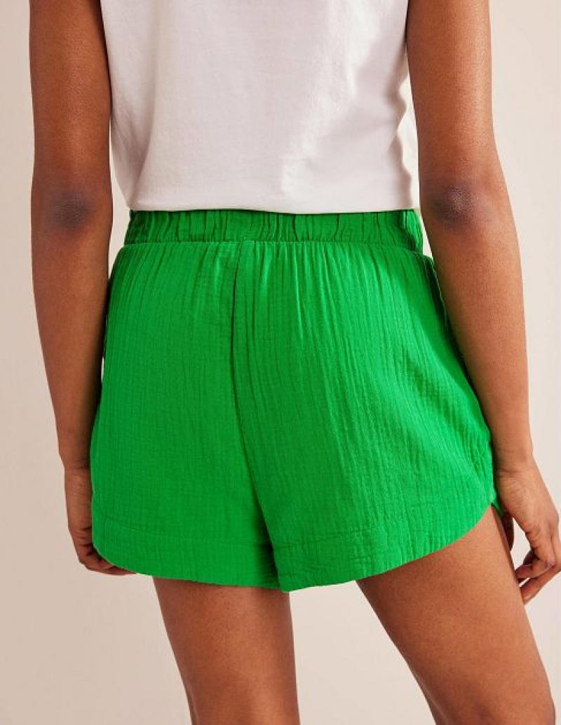 Light Green Women's Boden Tie Waist Cheesecloth Shorts | 60732CBPU