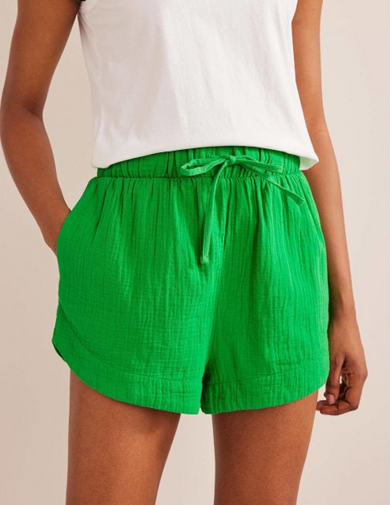 Light Green Women's Boden Tie Waist Cheesecloth Shorts | 60732CBPU